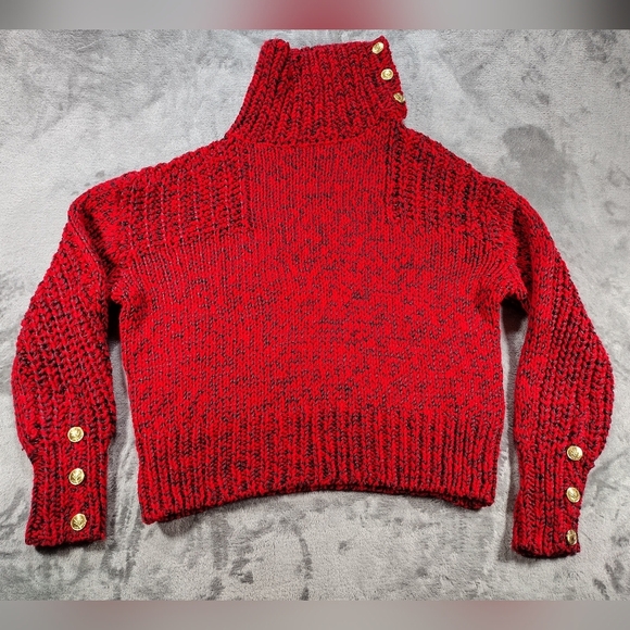 RAG & BONE Sandra Turtleneck  Chunky Knit Red Sweater  Wool Blend Crop Size S - Picture 1 of 11